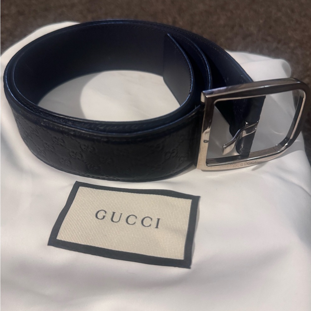 Gucci Black Embossed Leather Belt